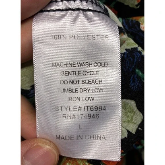 Hailey & Co Blouse Women's Large Black Orange Green Floral Ruffle V Neck Boho - Picture 6 of 11